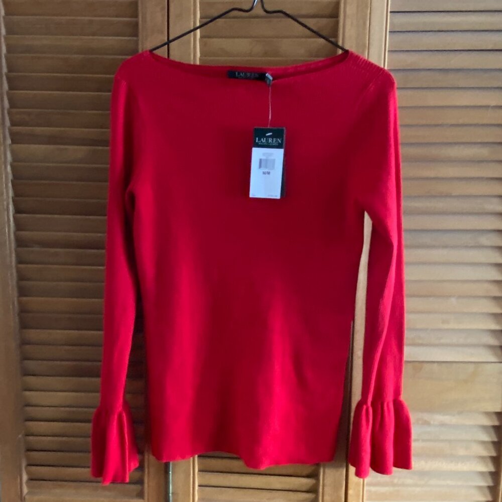 Lauren Ralph Lauren Pullover Sweater, NEW,US M, Long Sleeve, Boat Neck, Red - Picture 5 of 10